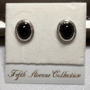 Vintage new stock. Fifth avenue Black and Silver Earrings. Nickel and lead free